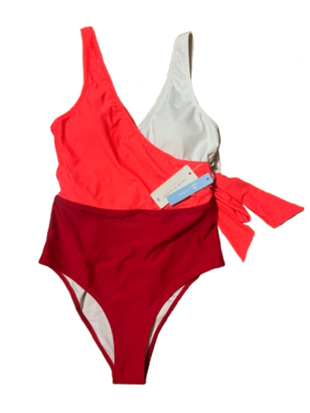 NWT Cupshe Women’s Tie-Side One Piece Swimsuit in Red, White & Coral Size Medium